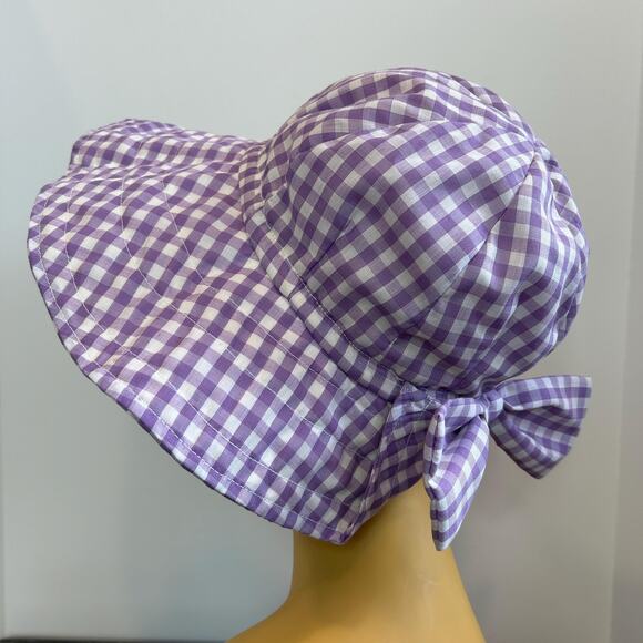 Vintage 60s Lilac Gingham Cottage Prairie Floppy Sun Hat - Picture 4 of 6